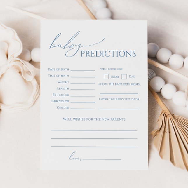 Whimsical Dusty Blue Baby Shower Predictions Card Einladung (Von Creator hochgeladen)