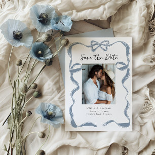 Whimsical Dusty Blue Bow Save the Date