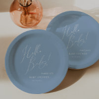 Whimsical Dusty Blue Hello Baby! Babyparty