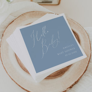 Whimsical Dusty Blue Hello Baby Dusche Napkins Serviette