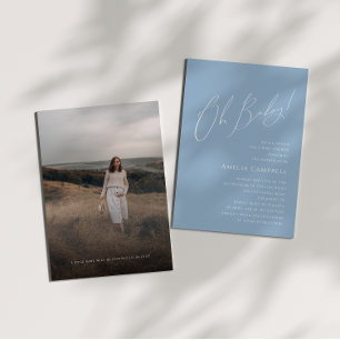 Whimsical Dusty Blue Oh Baby! Foto Babydusche Einladung