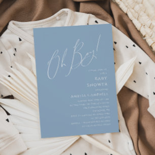 Whimsical Dusty Blue Oh Boy! Babyparty Einladung