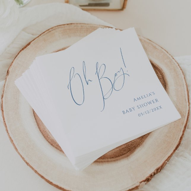 Whimsical Dusty Blue Oh Boy! Babyparty Serviette (Von Creator hochgeladen)
