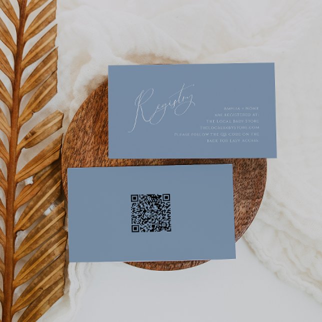 Whimsical Dusty Blue QR Code Baby Registry Begleitkarte (Von Creator hochgeladen)