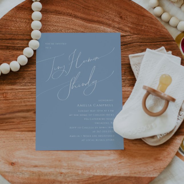 Whimsical Dusty Blue Tiny Human Baby Dusche Einladung (Von Creator hochgeladen)