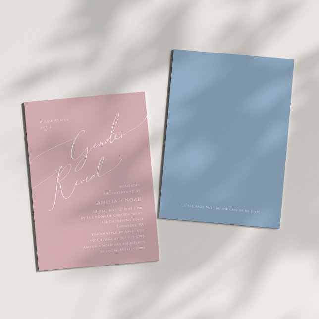 Whimsical Dusty Pink/Blue Baby Gender Reveal Einladung (Von Creator hochgeladen)