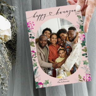 Whimsical Dusty Pink Botanische Frohe Kwanzaa Foto Feiertagskarte