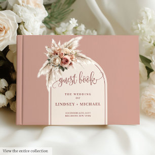 Whimsical Dusty Pink Pampas Floral Boho Hochzeit Gästebuch