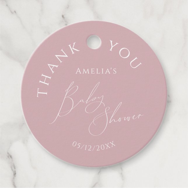 Whimsical Dusty Rose Babydusche Vielen Dank Geschenkanhänger (Vorderseite)