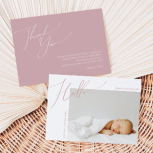 Whimsical Dusty Rose Danke Baby Ankündigung