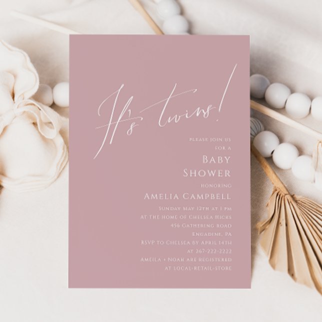 Whimsical Dusty Rose Es ist Twins Baby Dusche Einladung (Von Creator hochgeladen)