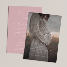 Whimsical Dusty Rose Foto All in One Baby Dusche Einladung