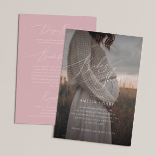 Whimsical Dusty Rose Foto All-in-One-Baby-Party Einladung