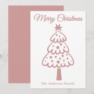 Whimsical Dusty Rose Hand gezeichnete Weihnachtsba Feiertagskarte