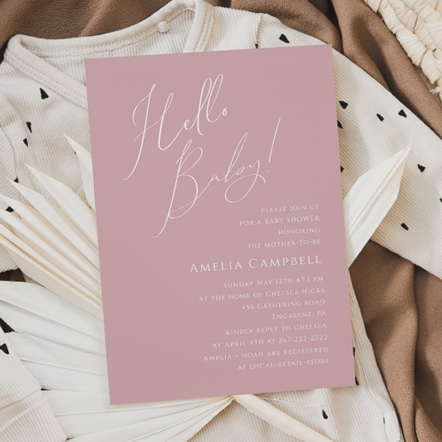 Whimsical Dusty Rose Hello Baby! Babyparty Einladung (Von Creator hochgeladen)