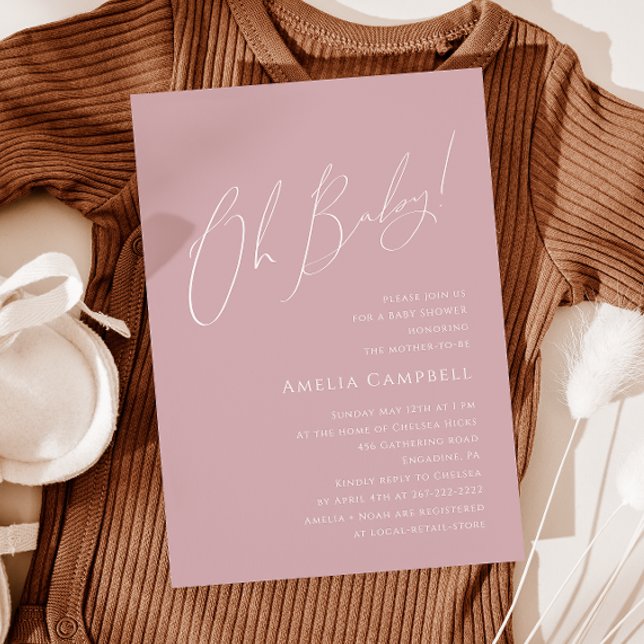 Whimsical Dusty Rose Oh Baby! Babyparty Einladung (Von Creator hochgeladen)