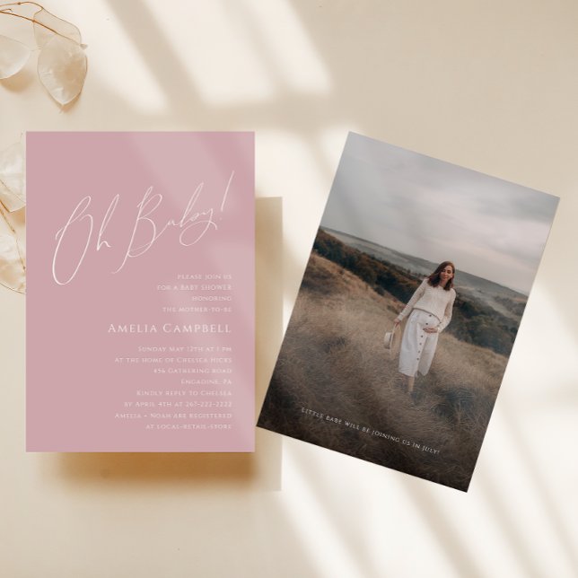 Whimsical Dusty Rose Oh Baby! Foto Babydusche Einladung (Von Creator hochgeladen)