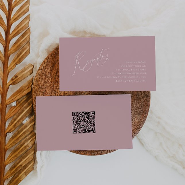 Whimsical Dusty Rose QR Code Baby Registry Begleitkarte (Von Creator hochgeladen)