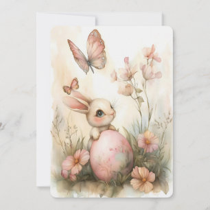 Whimsical Easter Hase mit Schmetterlingen Blassros Feiertagskarte