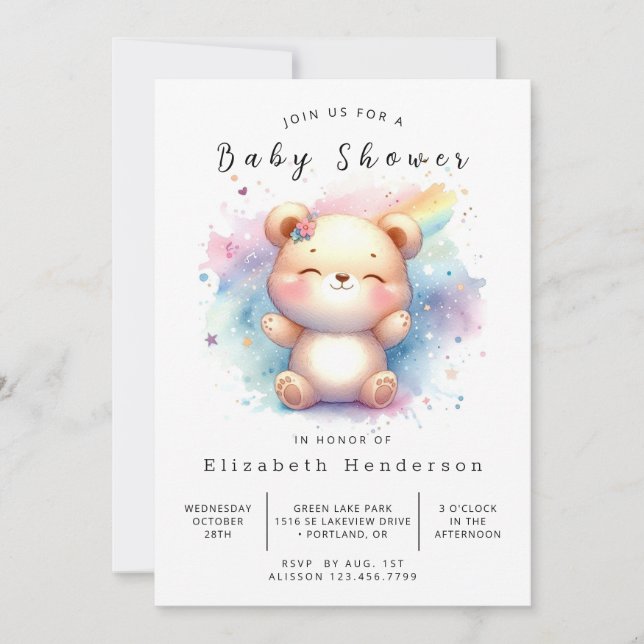 Whimsical Editable Bear Baby Dusche Einladung (Vorderseite)