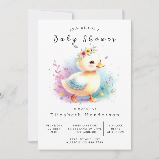 Whimsical Editable Duck Baby Duck Einladung (Vorderseite)