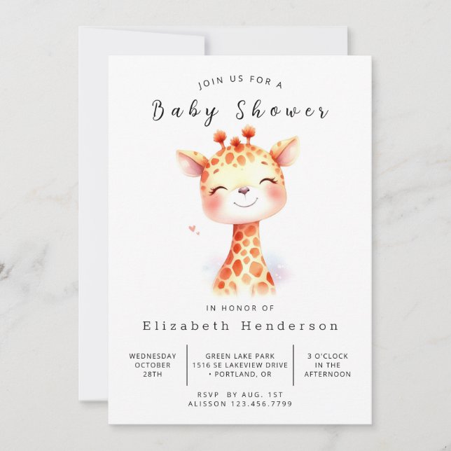 Whimsical Editable Giraffe Baby Dusche Einladung (Vorderseite)