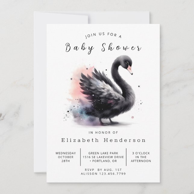 Whimsical Editable Swan Baby Dusche Einladung (Vorderseite)