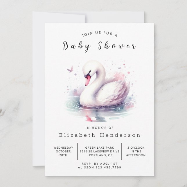 Whimsical Editable Swan Baby Dusche Einladung (Vorderseite)