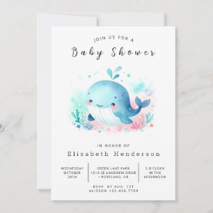 Whimsical Editable Whale Baby Dusche Einladung