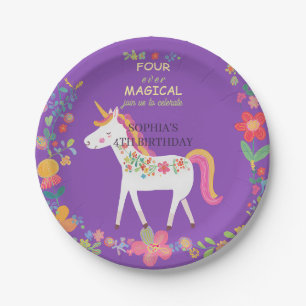 Whimsical Einhorn & Blume Einladung Pappteller