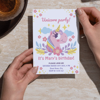 Whimsical Einicorn Geburtstag einladen mit Foto Einladung