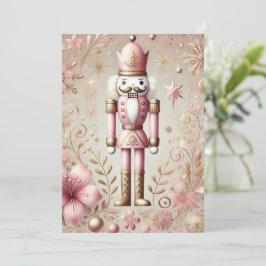 Whimsical Elegance Pink und Gold Pastel Nutcracker Feiertagskarte