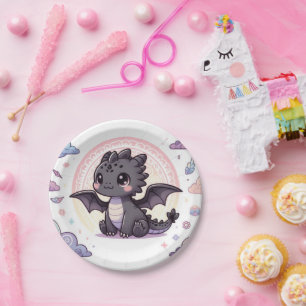 Whimsical Elegant Dragon Baby Shower Pappteller