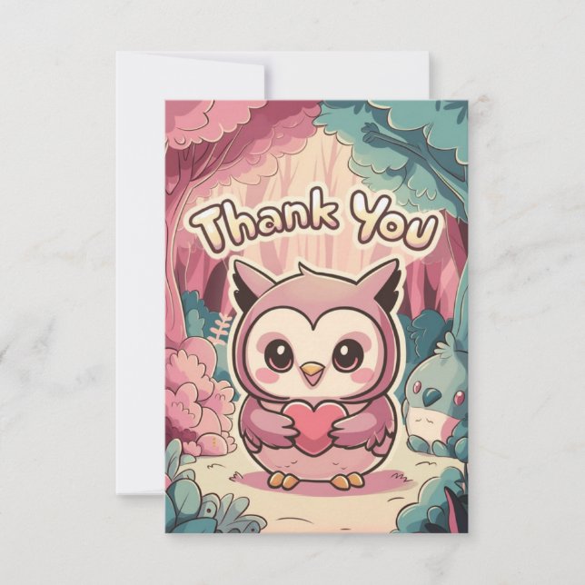 Whimsical Elegant Owl Dankeskarte (Vorderseite)