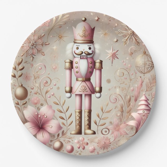Whimsical Elegant Pink and Gold Pastel Nutcracker  Pappteller (Vorderseite)
