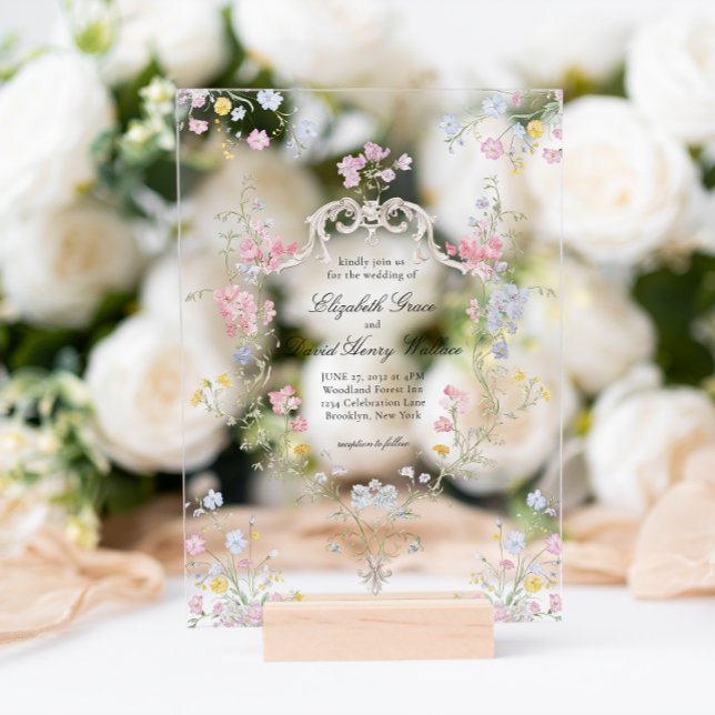 Whimsical Elegant Rococo Floral Crest Wedding Acryleinladungen (Von Creator hochgeladen)