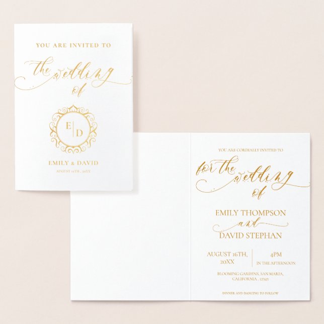 Whimsical Elegant Script Monogram Wedding Folienkarte (Anzeige)