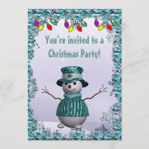 Whimsical, Elegant Snowman Blue Weihnachten Party Einladung