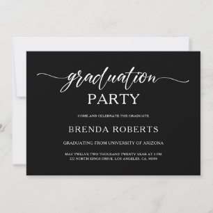 Whimsical Elegant White Calligraphy on Black Einladung
