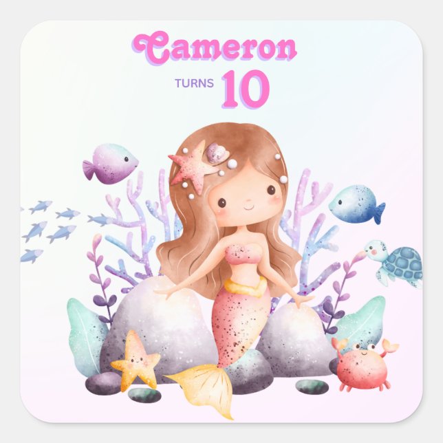 Whimsical Eleganto Under the Sea Mermaid Quadratischer Aufkleber (Vorderseite)