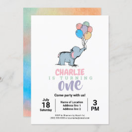 Whimsical Elephant and Balloons Birthday Invites Einladung