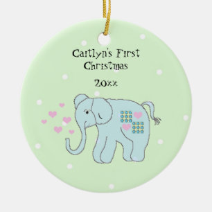 Whimsical Elephant Baby's First Christmas Keramik Ornament