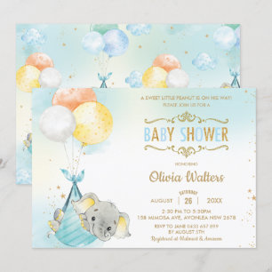 Whimsical Elephant Balloons Baby Shower Boy Einladung