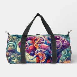 Whimsical Elephant bei Night Blue Lila Stars Moon Duffle Bag