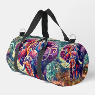 Whimsical Elephant bei Night Blue Lila Stars Moon Duffle Bag