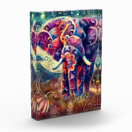 Whimsical Elephant bei Night Blue Lila Stars Moon Fotoblock