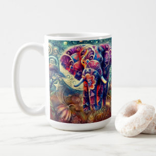 Whimsical Elephant bei Night Blue Lila Stars Moon Kaffeetasse