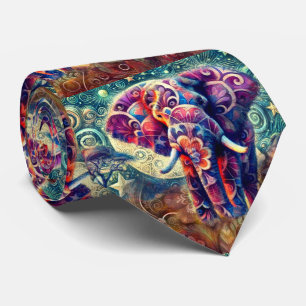 Whimsical Elephant bei Night Blue Lila Stars Moon Krawatte