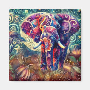 Whimsical Elephant bei Night Blue Lila Stars Moon Magnet