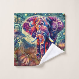 Whimsical Elephant bei Night Blue Lila Stars Moon Waschlappen